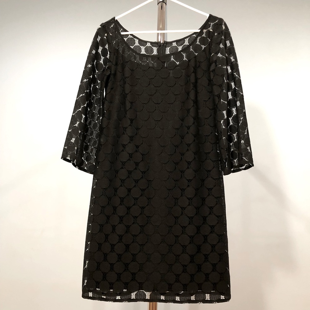Muse Black Shift Dress, Dot Lace Overlay